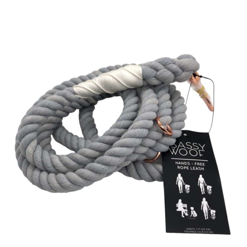 DOG LEASH ROPE CORD- Sassy Woof Light Grey Hands-Free Rope Leash, 7ft